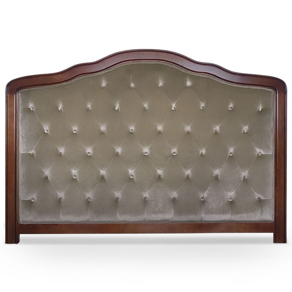 Tête de lit capitonnée velours taupe et cadre en bois - Photo n°1