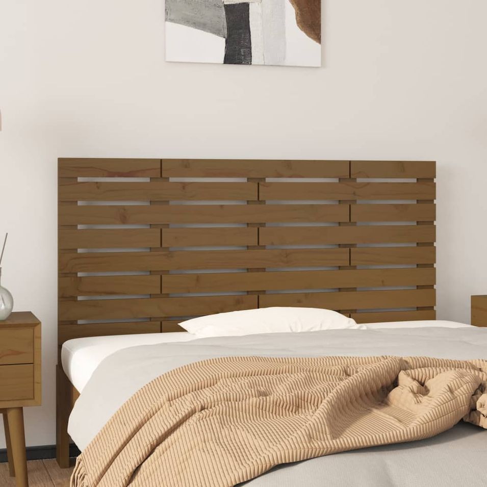 Tête de lit murale Marron miel 141x3x63 cm Bois massif de pin - Photo n°1
