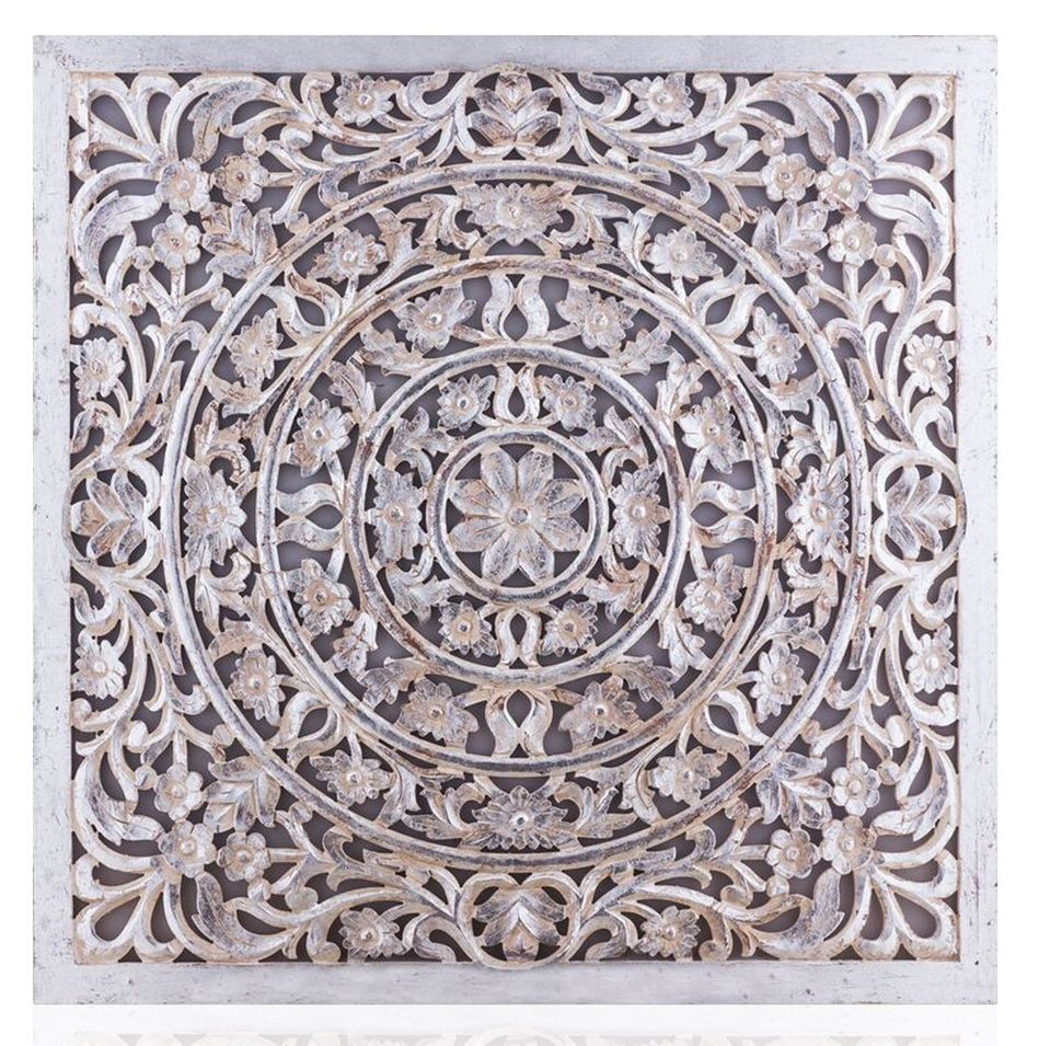 Tête de lit provençale bois sculpté peint argent Hypno 140 - Photo n°1