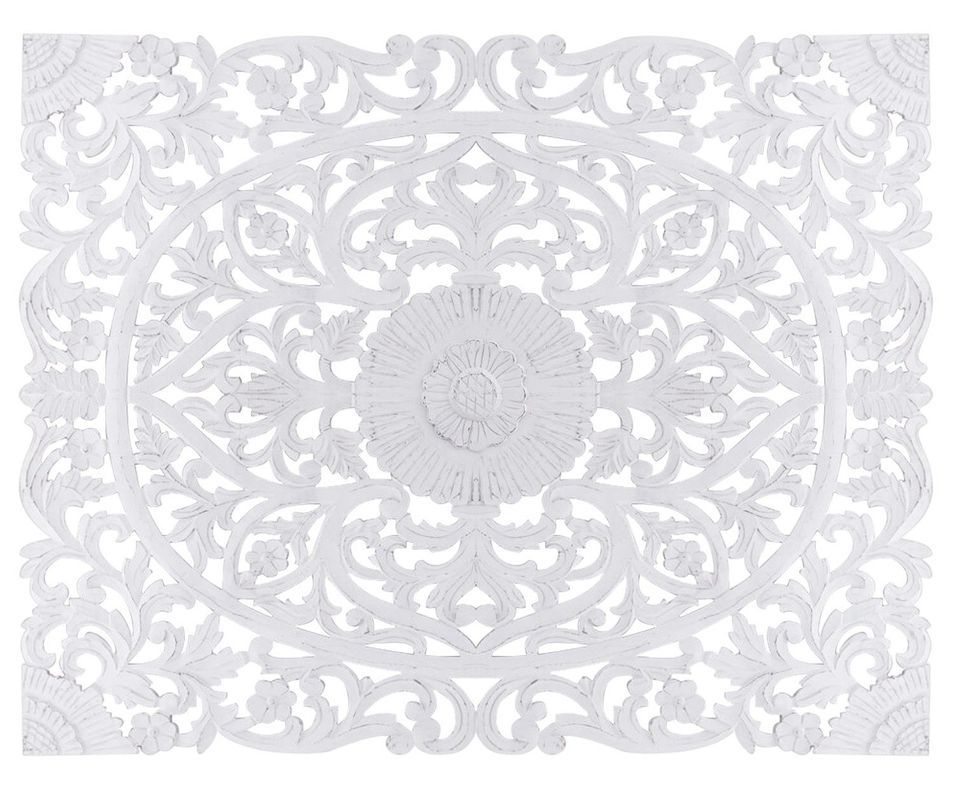 Tête de lit provençale bois sculpté peint blanc Flaria 180 - Photo n°1