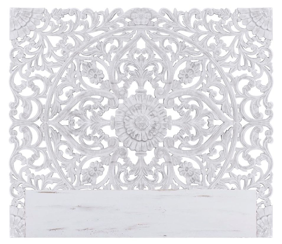 Tête de lit provençale bois sculpté peint blanc Siera 160 - Photo n°1