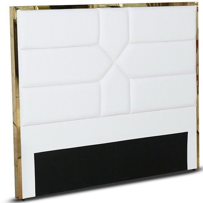 Tête de lit simili cuir blanc et effet laiton Delhie 160 cm - Photo n°1