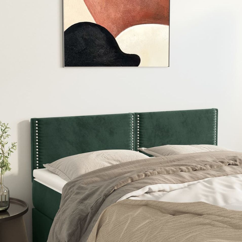 Têtes de lit 2 pcs Vert foncé 72x5x78/88 cm Velours - Photo n°1