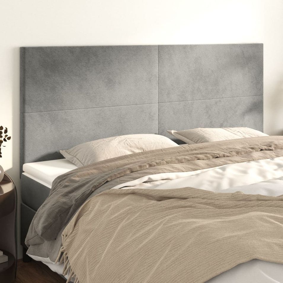 Têtes de lit 4 pcs Gris clair 100x5x78/88 cm Velours - Photo n°1