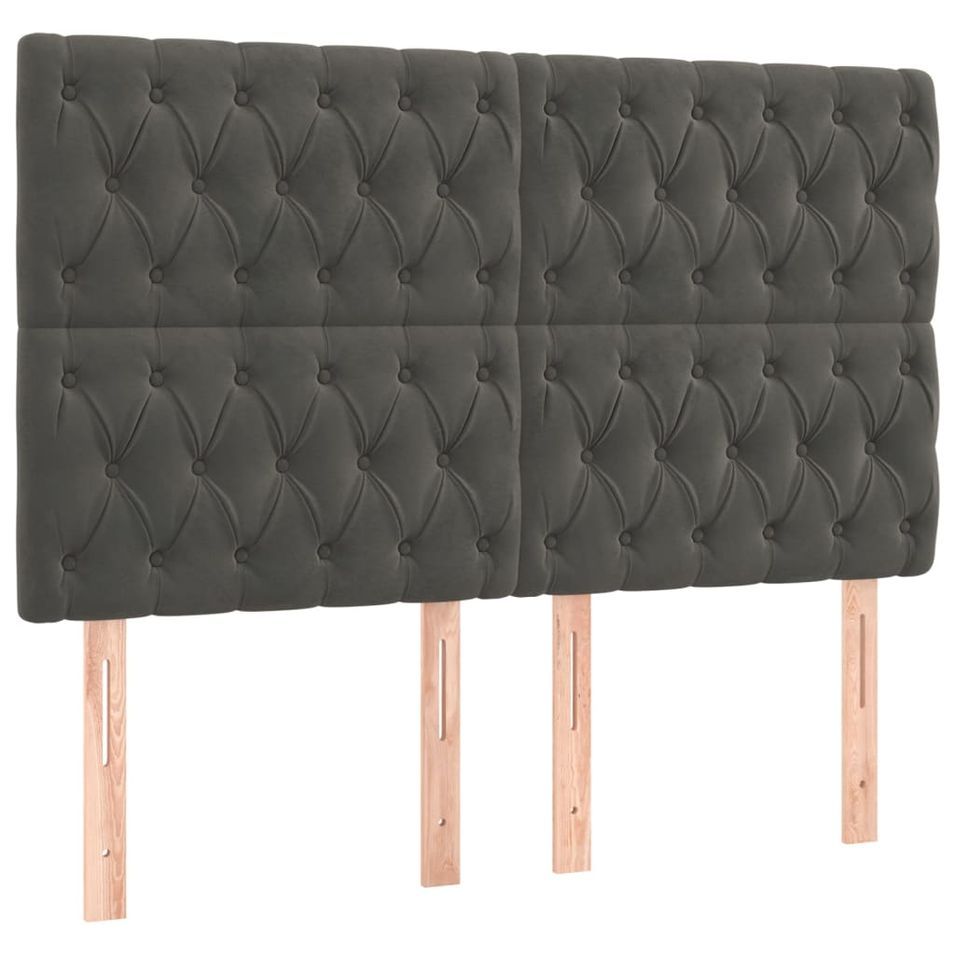 Têtes de lit 4 pcs Gris foncé 72x7x78/888 cm Velours - Photo n°1
