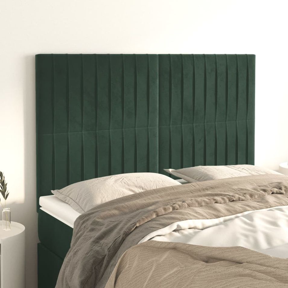 Têtes de lit 4 pcs Vert foncé 72x5x78/88 cm Velours - Photo n°1
