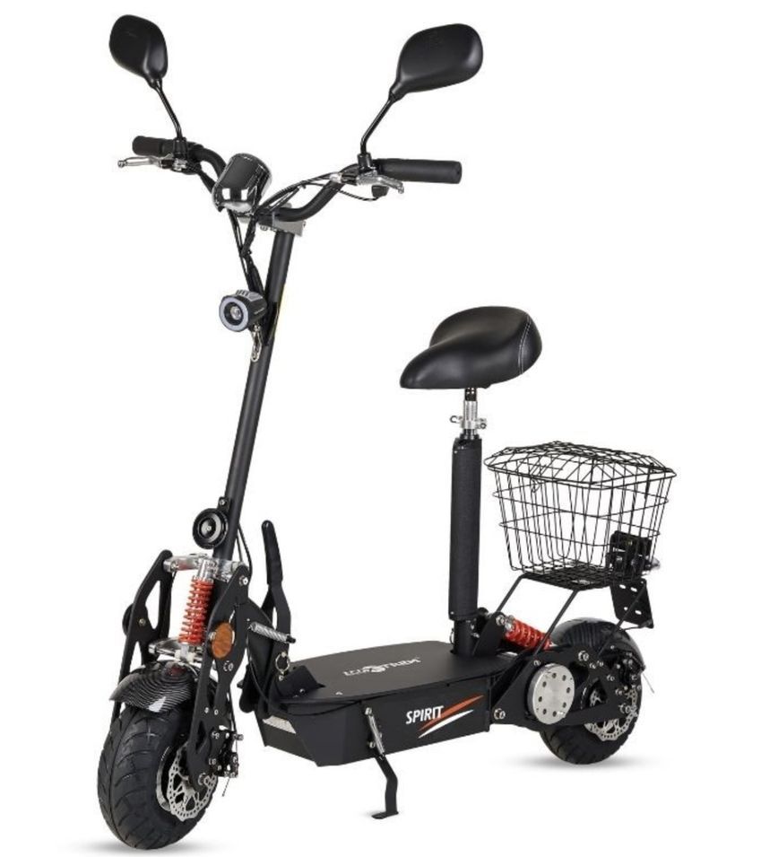 Trottinette électrique homologué route 1000W noir avec siège et panier Spirit - 35 km/h - Photo n°1