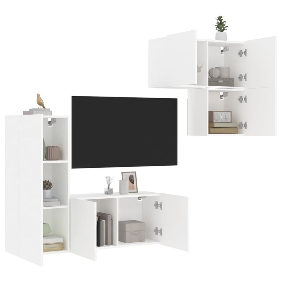 Unités murales TV 4 pcs blanc bois d'ingénierie - Photo n°1
