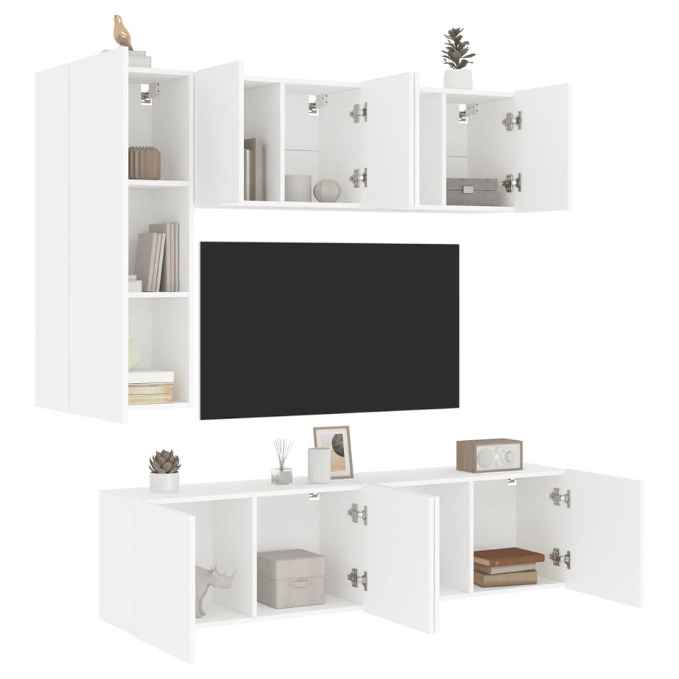 Unités murales TV 5 pcs blanc bois d'ingénierie - Photo n°1
