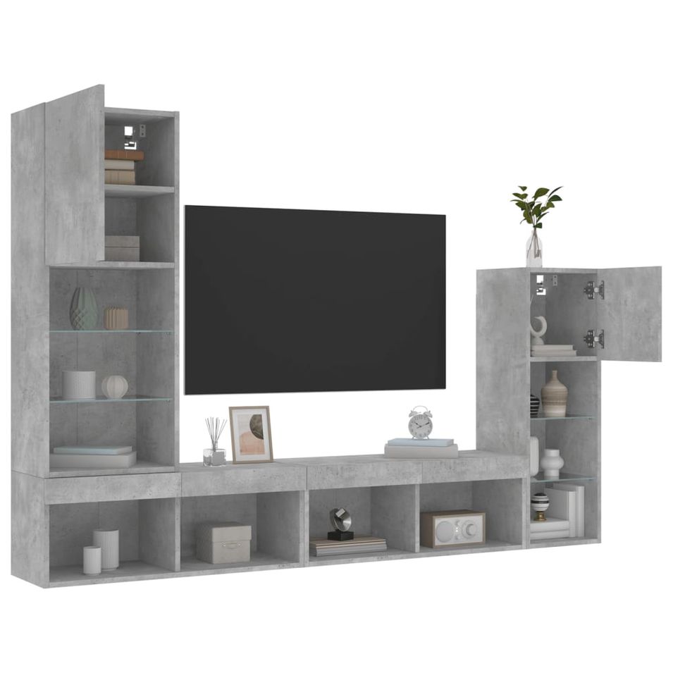 Unités murales TV avec LED 4 pcs gris béton bois d'ingénierie - Photo n°1