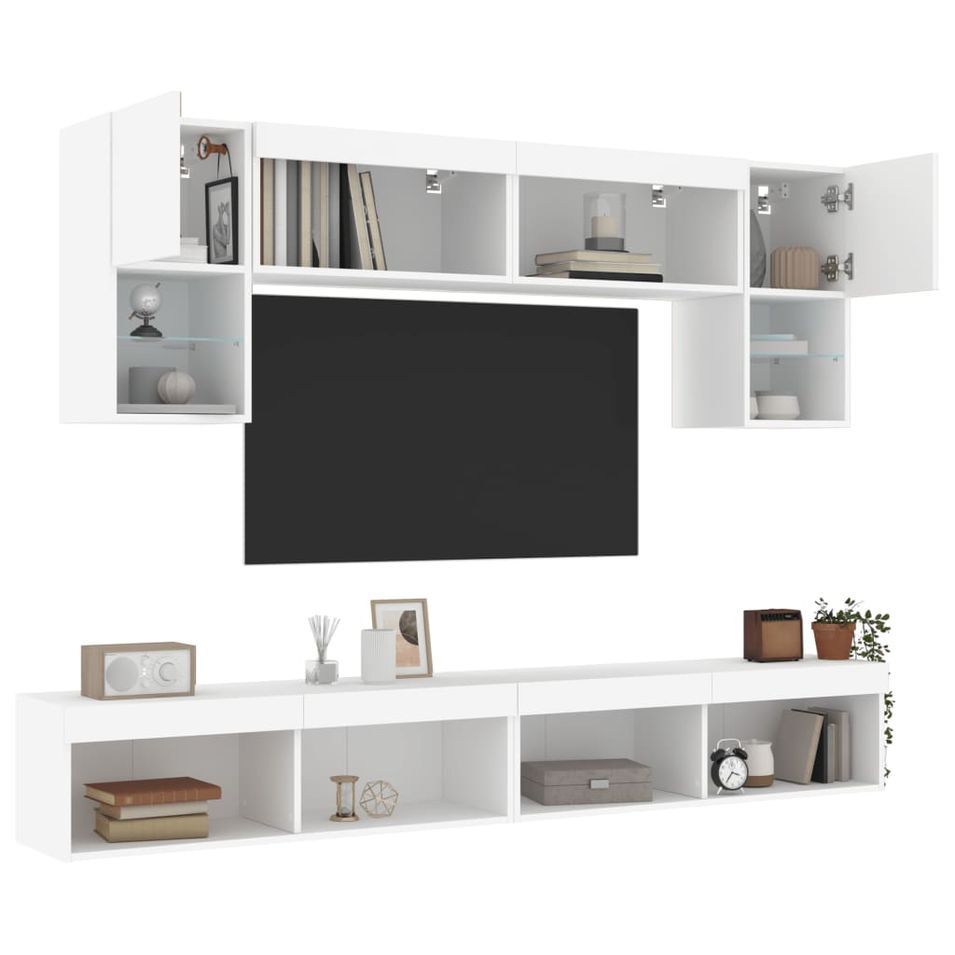 Unités murales TV avec LED 6 pcs blanc bois d'ingénierie - Photo n°1