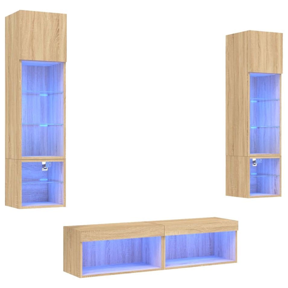 Unités murales TV avec LED 6 pcs chêne sonoma bois d'ingénierie - Photo n°1