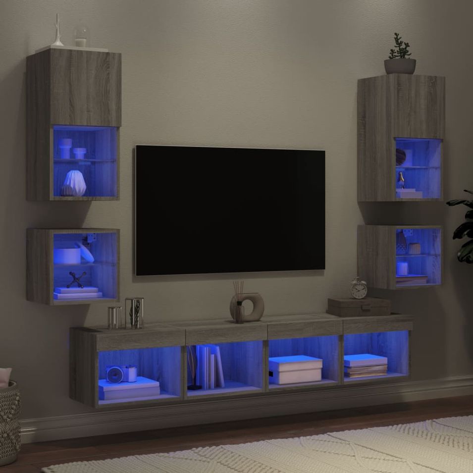 Unités murales TV avec LED 8 pcs gris sonoma bois d'ingénierie - Photo n°1