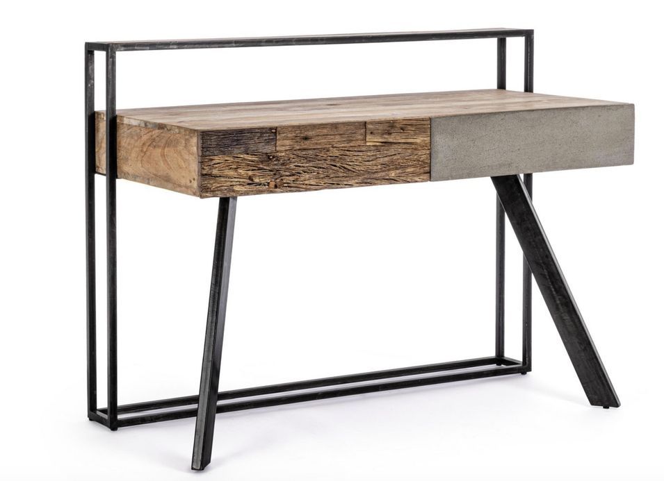 ureau industriel MANCHESTER – Bois de manguier & pieds acier noir - Photo n°1