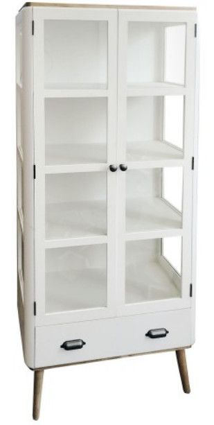 Vaisselier 2 porte 1 tiroir bois blanc et clair Haziel - Photo n°1