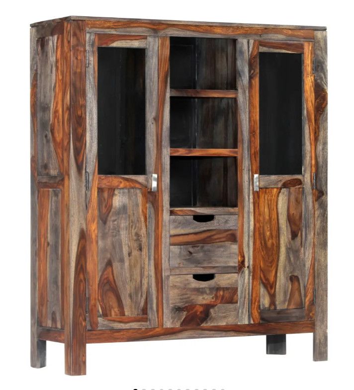 Vaisselier 2 portes 2 tiroirs sesham massif foncé Mika - Photo n°1