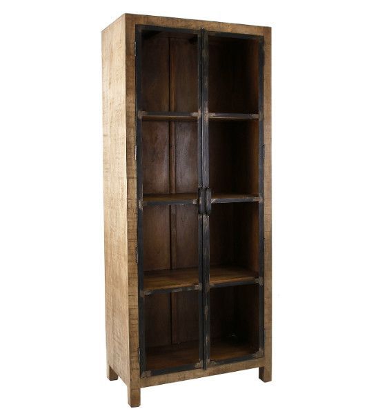 Vaisselier 2 portes manguier massif clair et métal noir Pastol - Photo n°1