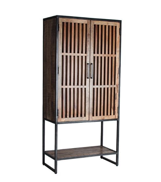 Vaisselier 2 portes manguier massif clair et métal noir Mata 2 - Photo n°1