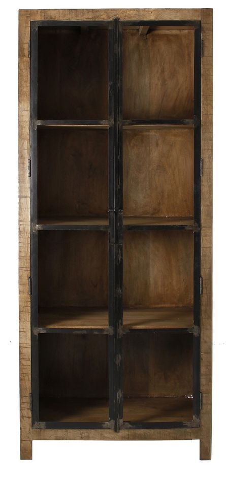 Vaisselier 2 portes manguier massif clair et métal noir Mata - Photo n°1