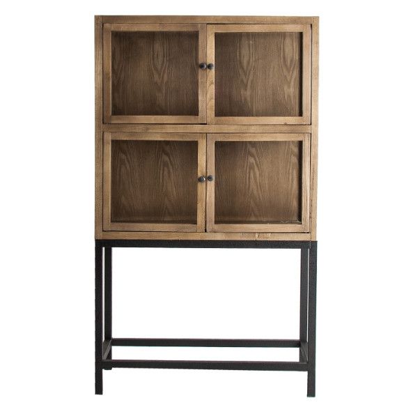 Vaisselier 2 portes orme massif foncé et métal noir Fazia - Photo n°1