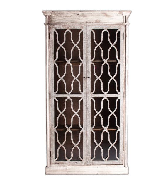 Vaisselier 2 portes pin massif recyclé blanc vieilli Armina - Photo n°1