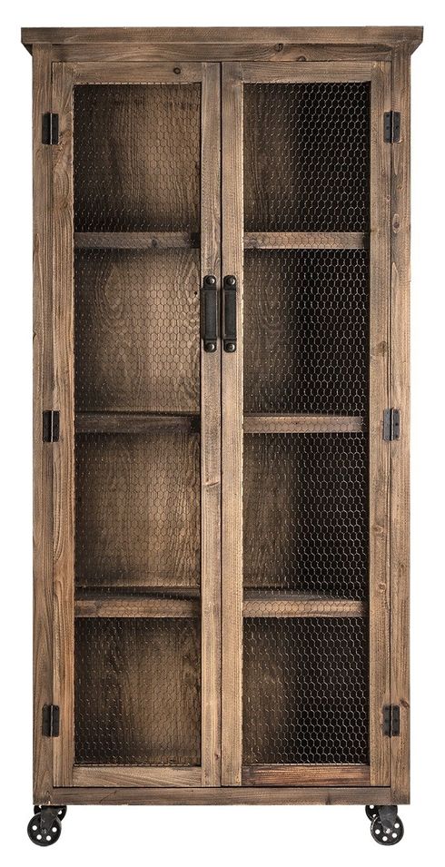 Vaisselier 2 portes pin massif recyclé foncé vieilli Villa - Photo n°1