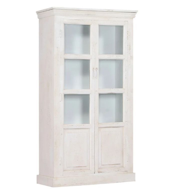 Vaisselier 2 portes vitrées acacia massif blanc Bordy - Photo n°1