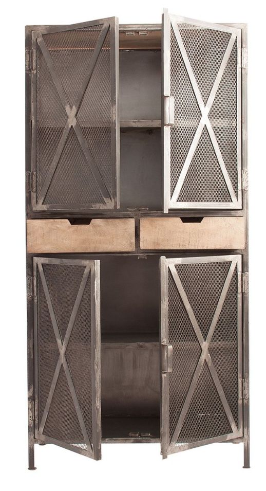 Vaisselier 4 portes 2 tiroirs manguier clair et métal noir Kusty - Photo n°1