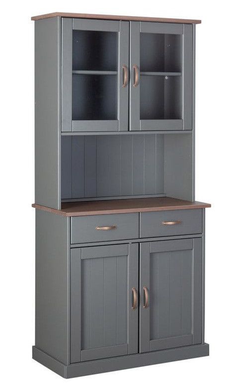 Vaisselier 4 portes 2 tiroirs pin massif gris Luza - Photo n°1