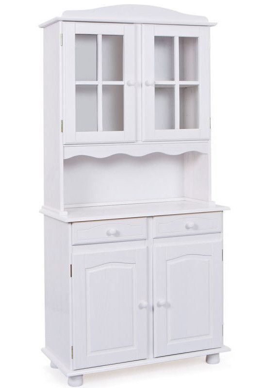 Vaisselier 4 portes 2 tiroirs pin massif vernis blanc Brito 88 cm - Photo n°1