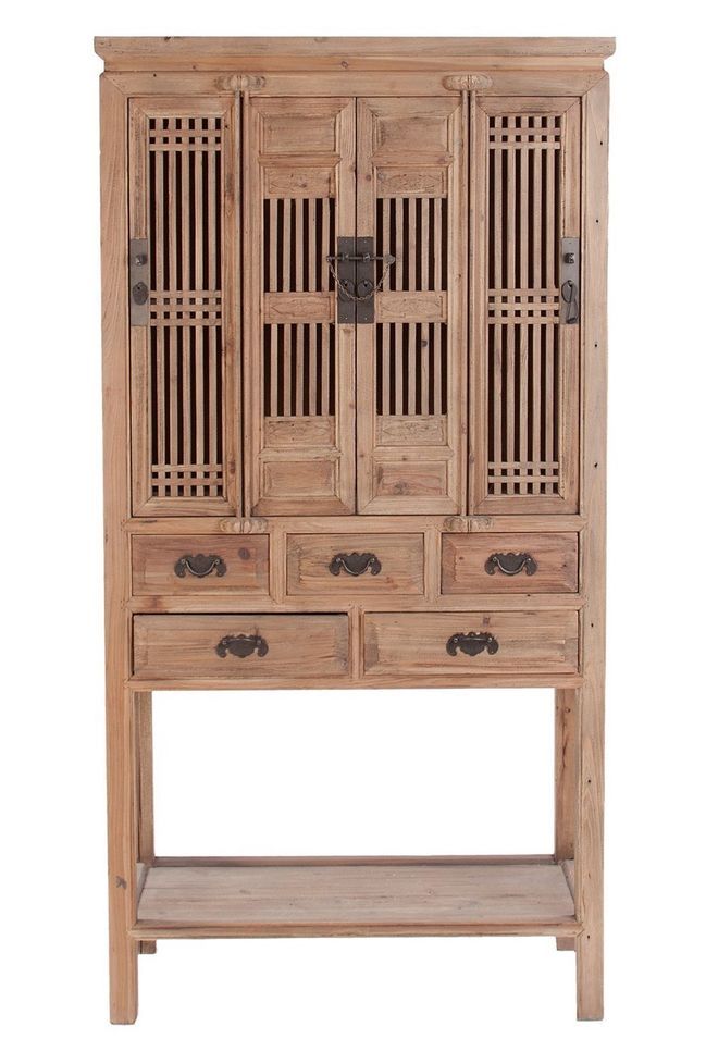 Vaisselier 4 portes 5 tiroirs pin massif recyclé clair Arjun - Photo n°1