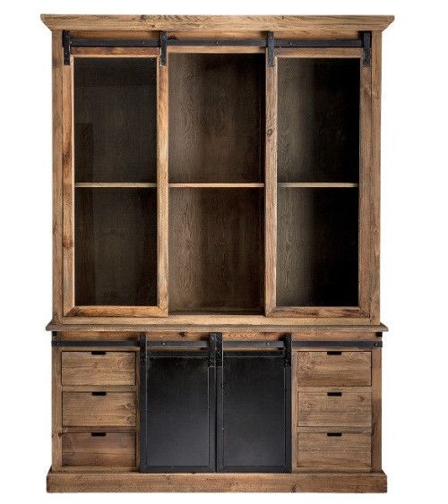 Vaisselier 4 portes 6 tiroirs bois de Pin massif recyclé naturel vieilli Ikast 170 cm - Photo n°1