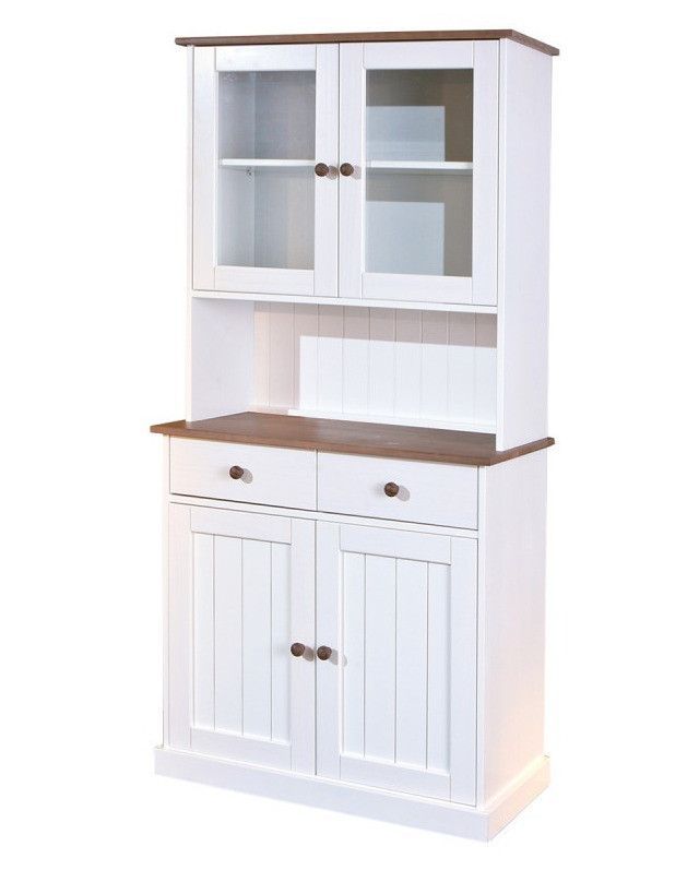 Vaisselier 4 portes pin massif focné et blanc Campanou 90 cm - Photo n°1