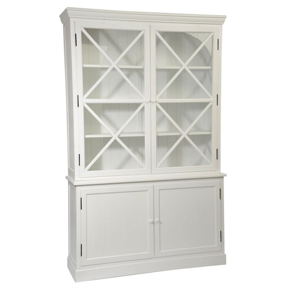 Vaisselier 4 portes verre et bois massif blanc Licia - Photo n°1