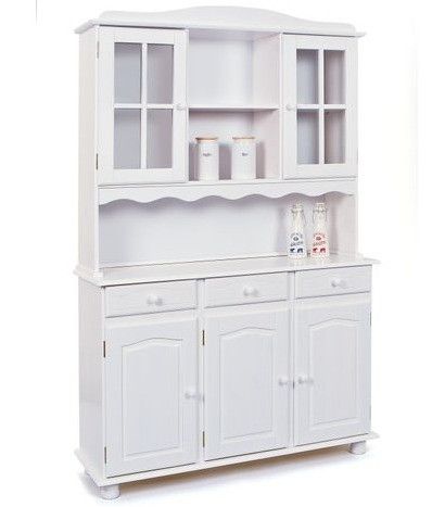 Vaisselier 5 portes 3 tiroirs pin massif blanc Brito 130 cm - Photo n°1