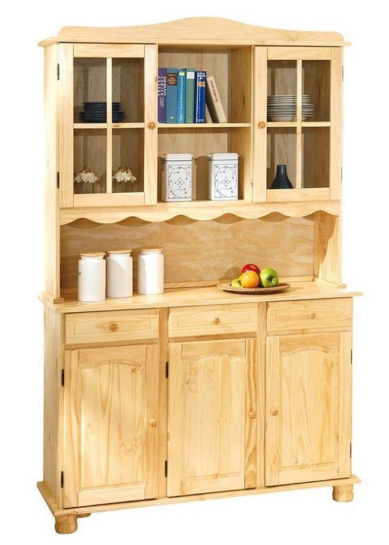 Vaisselier 5 portes 3 tiroirs pin massif clair Vencia - Photo n°1