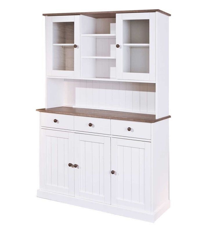 Vaisselier 5 portes pin massif vernis sepia et blanc Campanou 131 cm - Photo n°1