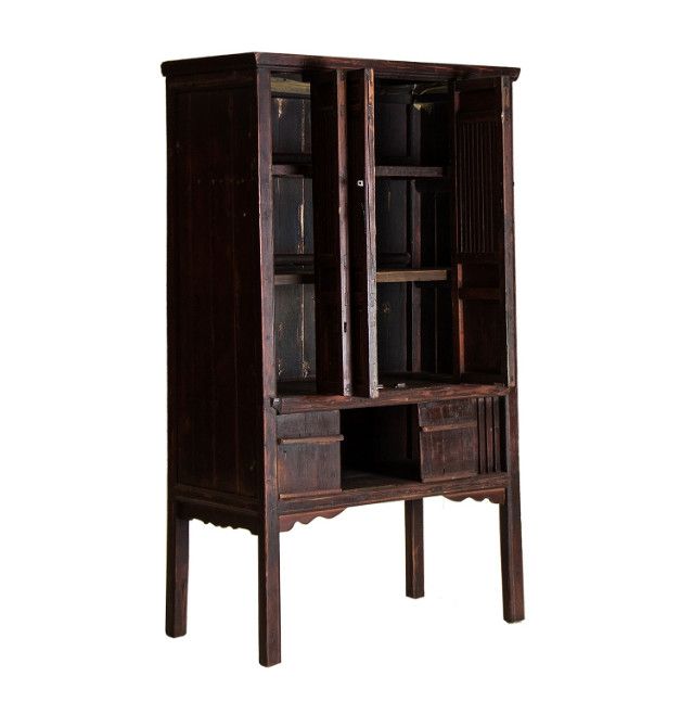 Vaisselier 6 portes pin massif recyclé foncé Valiha - Photo n°1