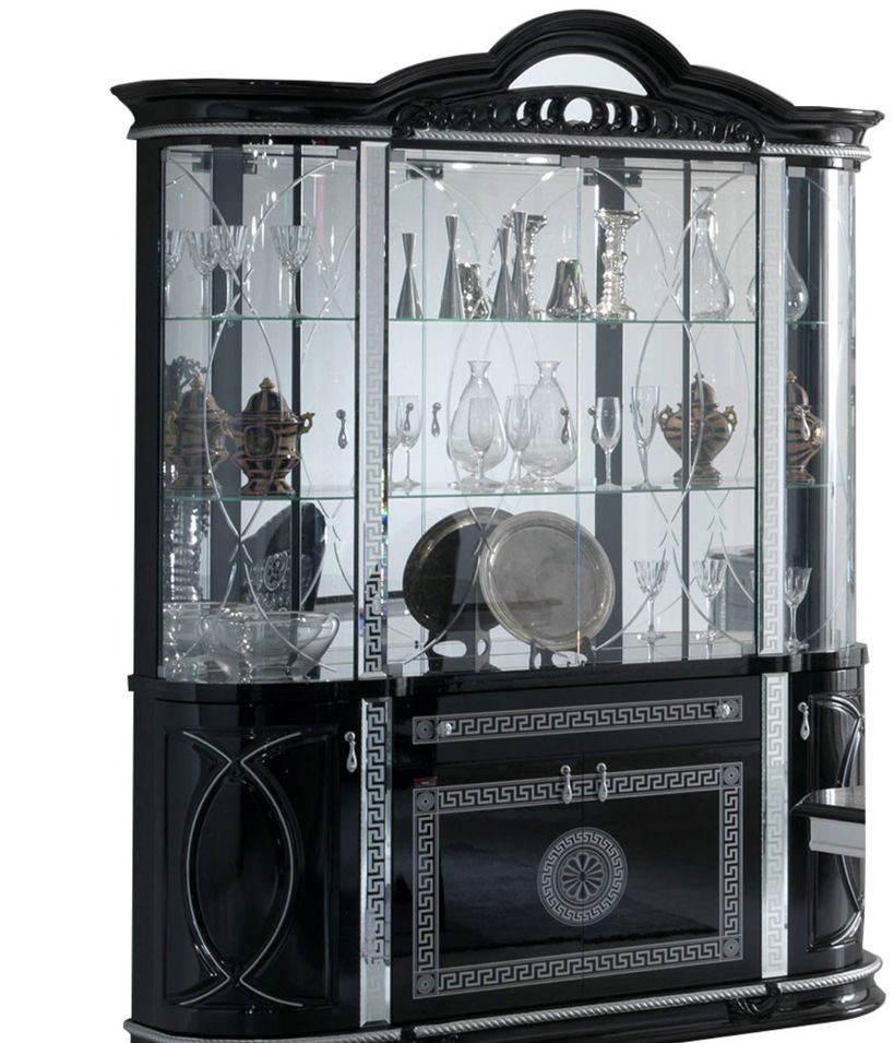 Vitrine 8 portes 1 tiroir bois vernis laqué brillant noir et gris Venus 163 cm - Photo n°1