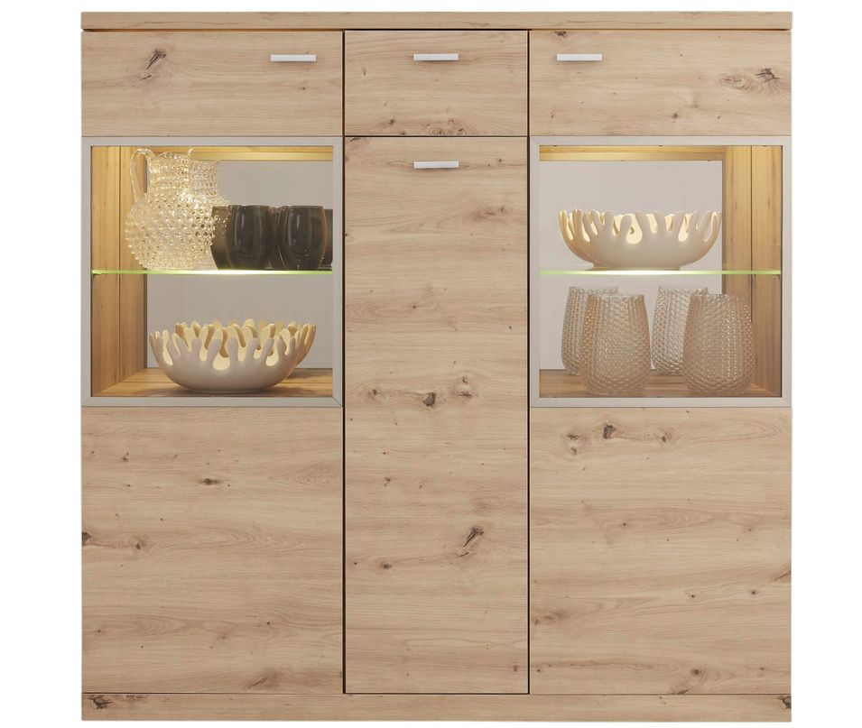 Vaisselier lumineux 2 portes mélaminé chêne artisan 135 cm - Photo n°1