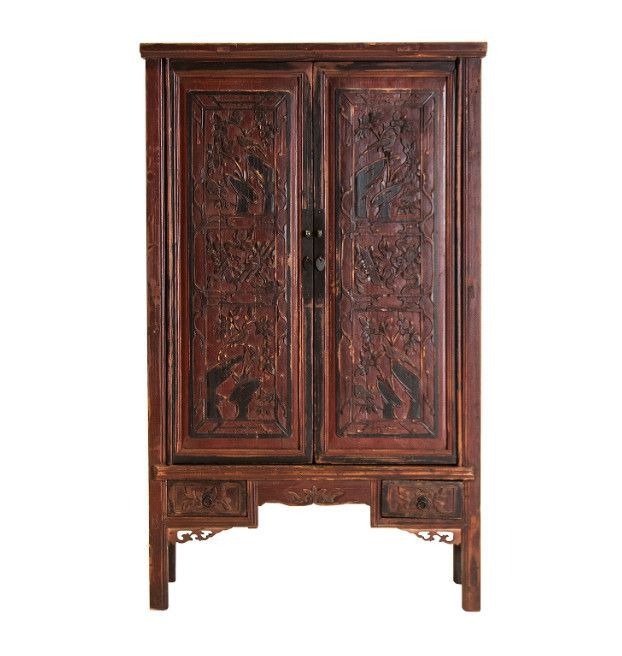 Vaissellier 2 portes 4 tiroirs pin massif recyclé foncé Valiha - Photo n°1