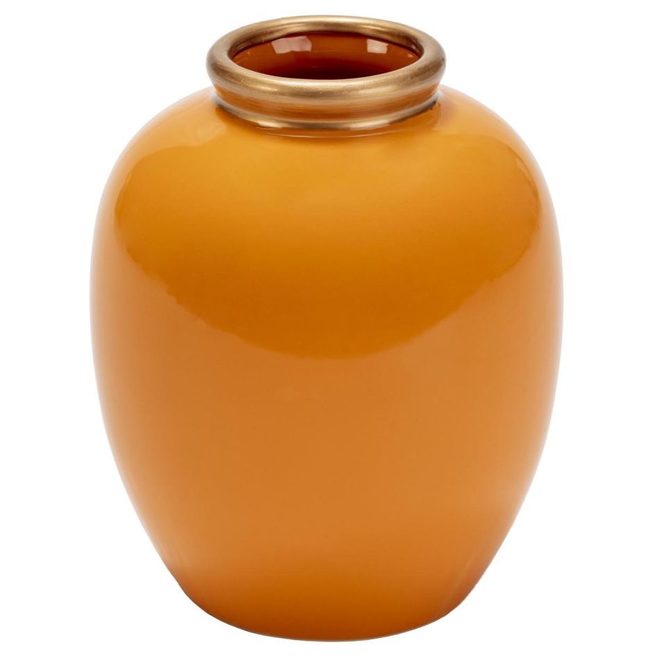 Vase artisanal haut de gamme en céramique orange et doré BOKA – H 34 cm - Photo n°1