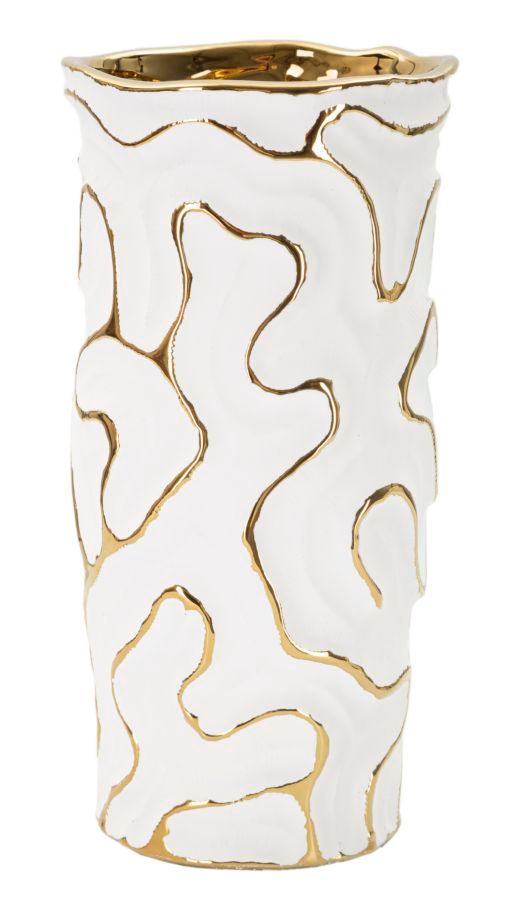 Vase céramique décoratif blanc doré élégant ERA - Photo n°1