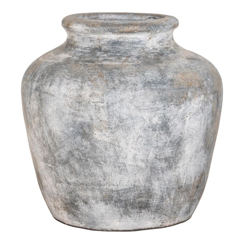 Vase décoratif antique en terre cuite gris clair SANTO – H 30 cm - Photo n°1