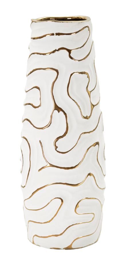 Vase décoratif céramique blanche lignes dorées élégant LIA - Photo n°1