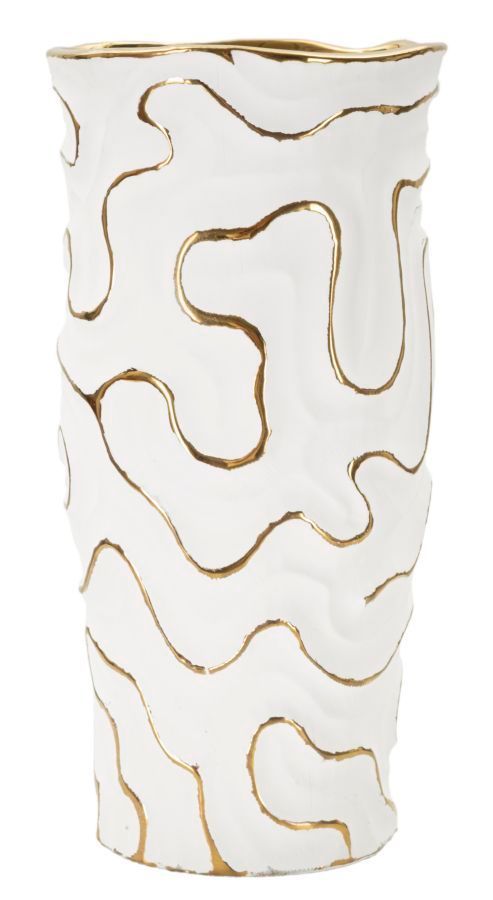 Vase décoratif céramique blanche lignes dorées LIA - Photo n°1