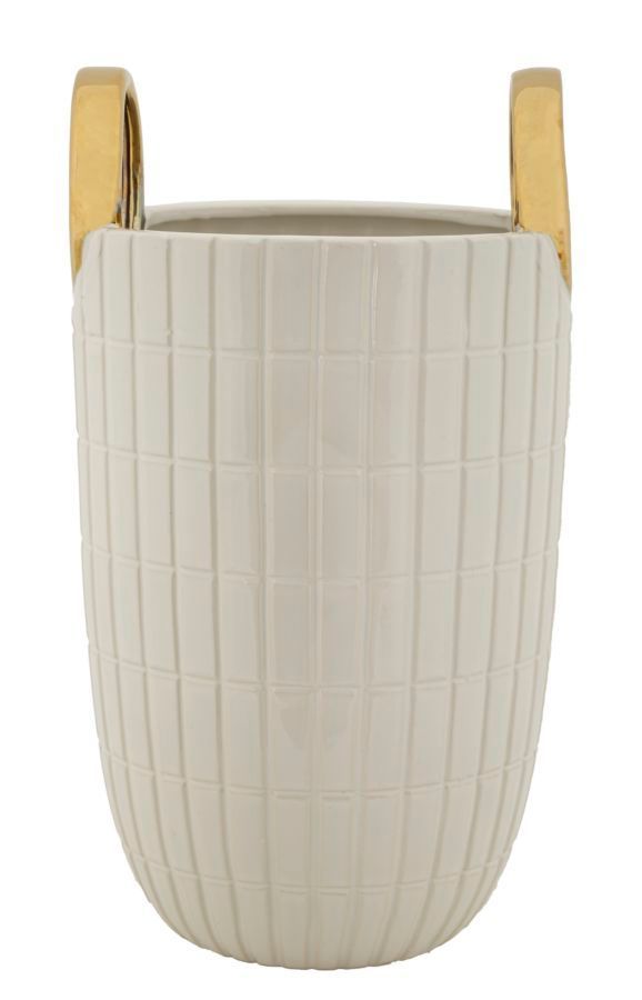 Vase décoratif céramique blanche relief carrés dorés compact MARA - Photo n°1
