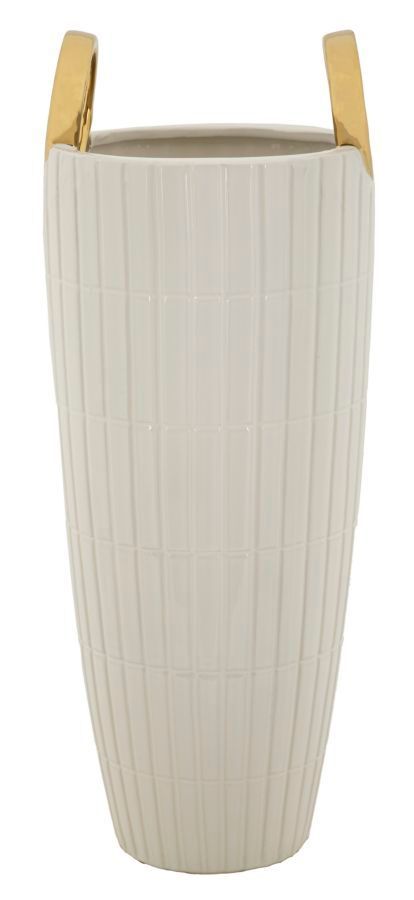 Vase décoratif céramique blanche relief carrés dorés design MARA - Photo n°1