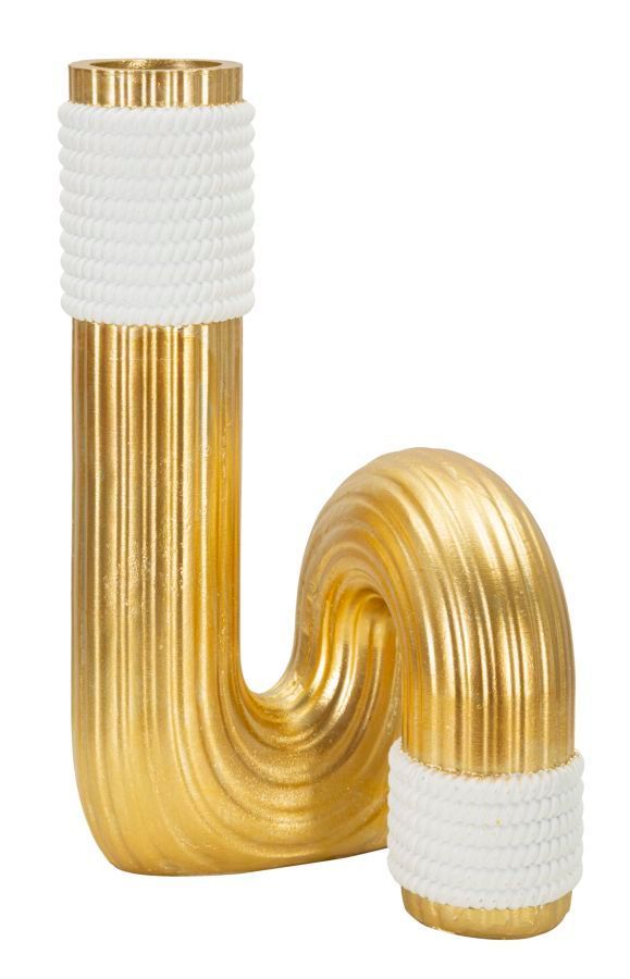 Vase décoratif résine dorée blanc design compact SULLY - Photo n°1