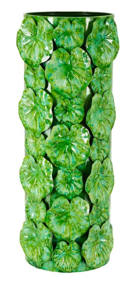 Vase décoratif vert en résine effet relief Feuille - Photo n°1